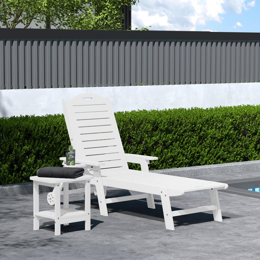 Aruba 2-Piece Outdoor Patio Chaise Lounge Chair with Wheels & Cup Holder with Patio Side Table