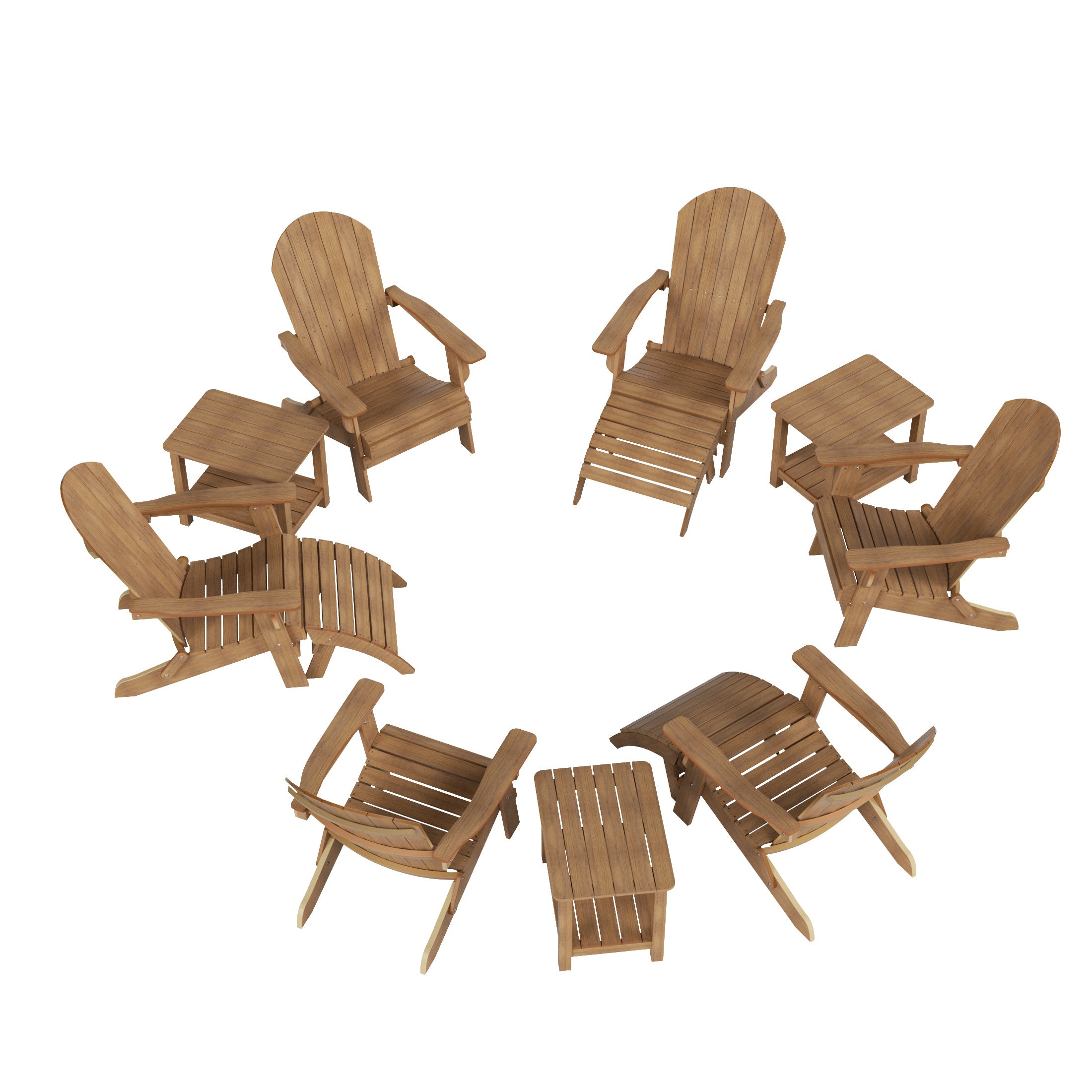 Tuscany 6 Person Folding Adirondack Seashell With Side Table and Folding Ottoman
