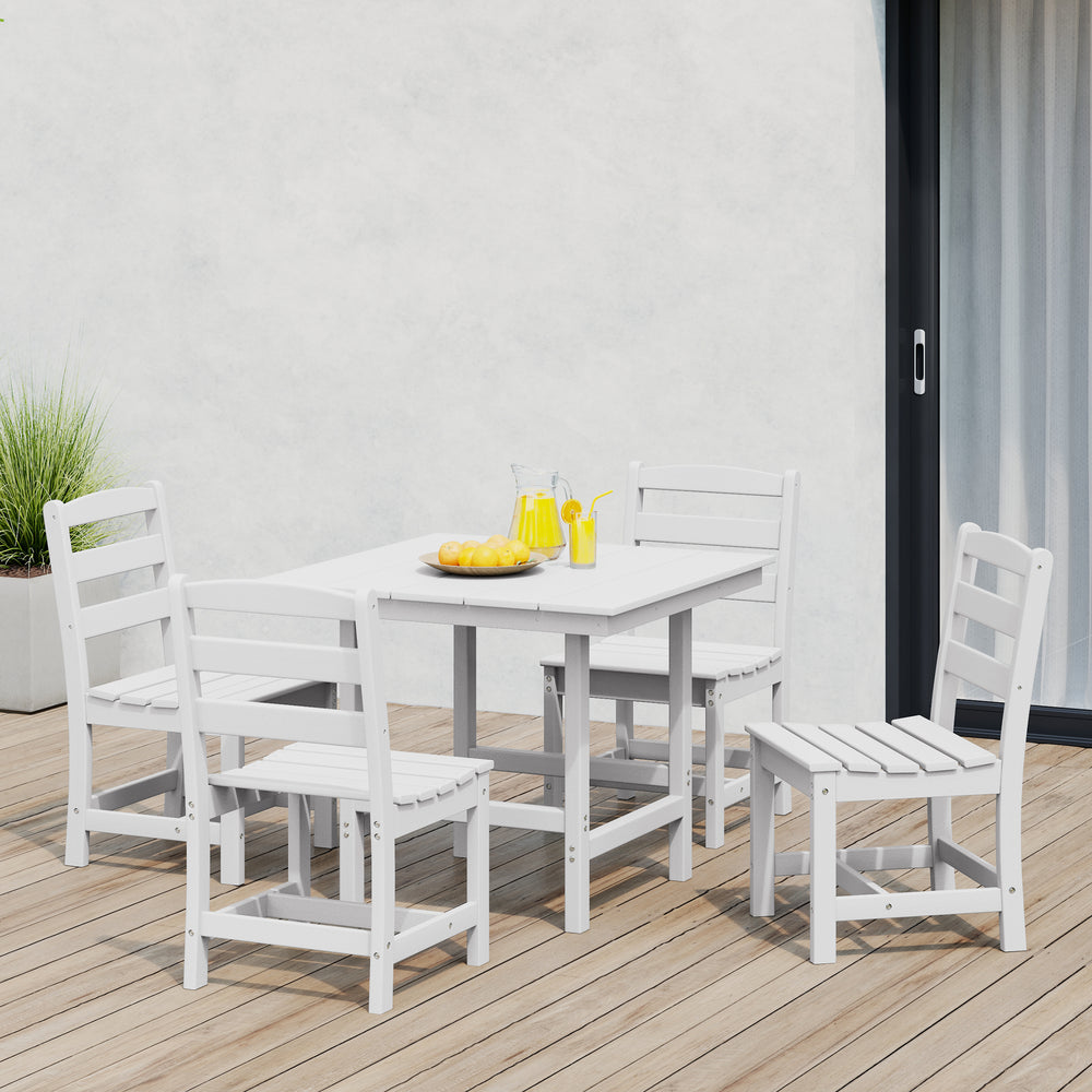 Ashore 5-Piece HDPE Outdoor Square Patio Dining Table Set with Armless Side Chairs