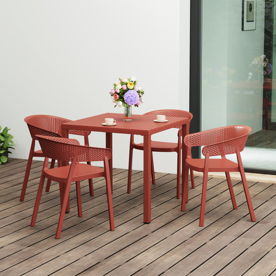 Playa 5-Piece Outdoor Metal Frame Square Dining Table Patio Set with Stackable Patio Dining Chairs