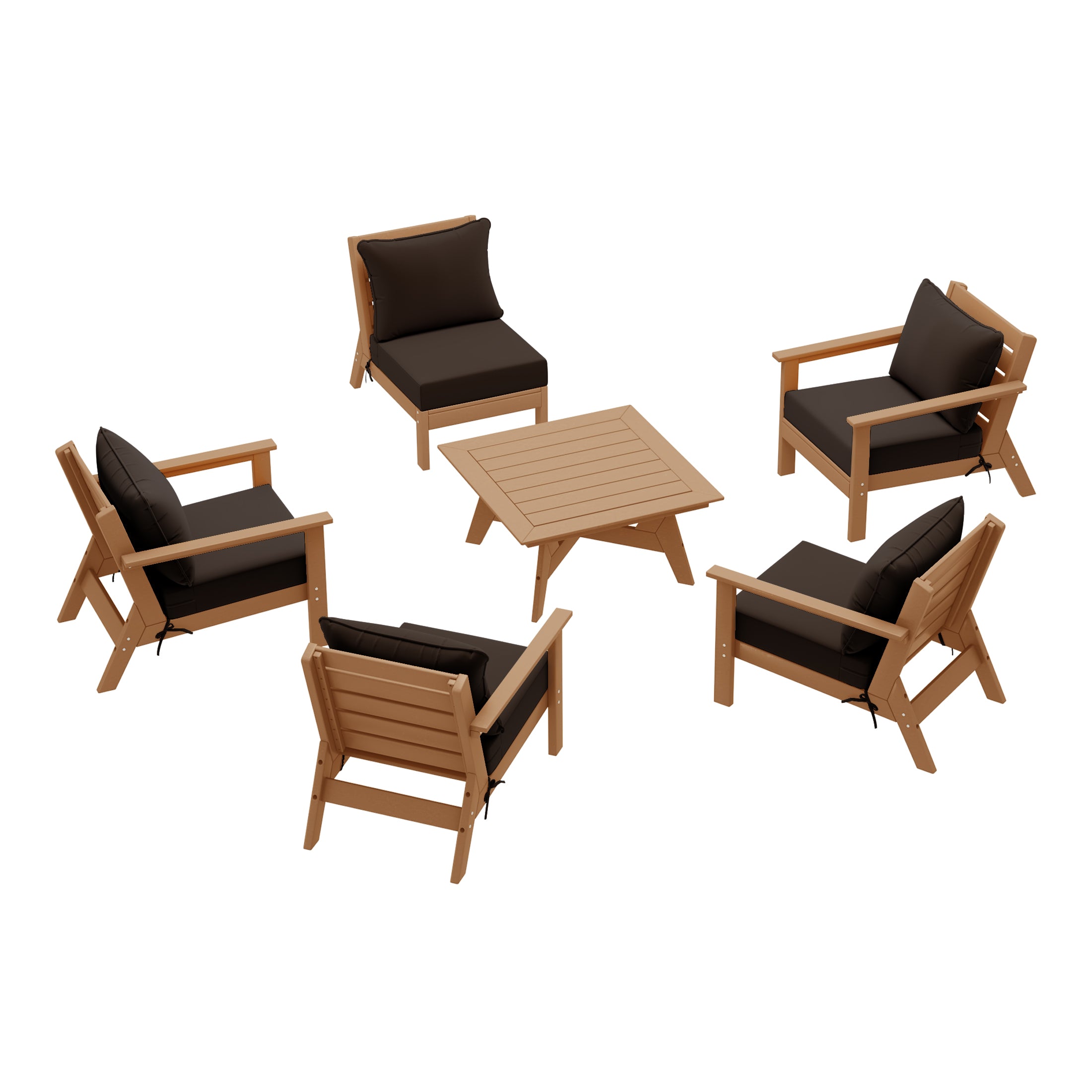Avalon Outdoor 6-Piece Modular Sectional Patio Furniture Sofa Set in Teak Color Frame