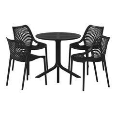 Playa 5-Piece Modern Round Patio Dining Table Set with Stackable Patio Dining Chairs