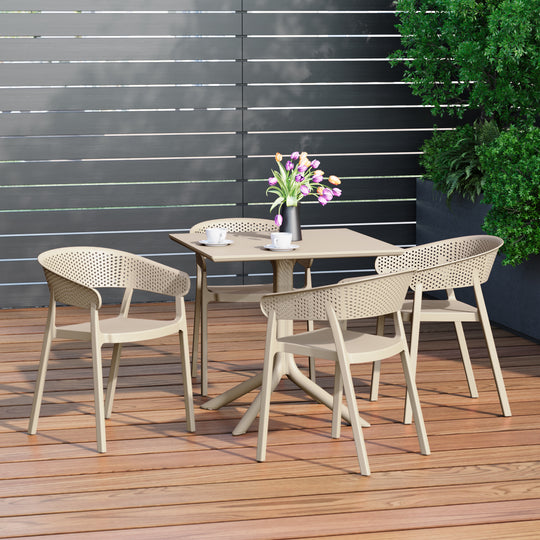 Playa 5-Piece Modern Patio Square Dining Table Set with Stackable Patio Dining Chairs