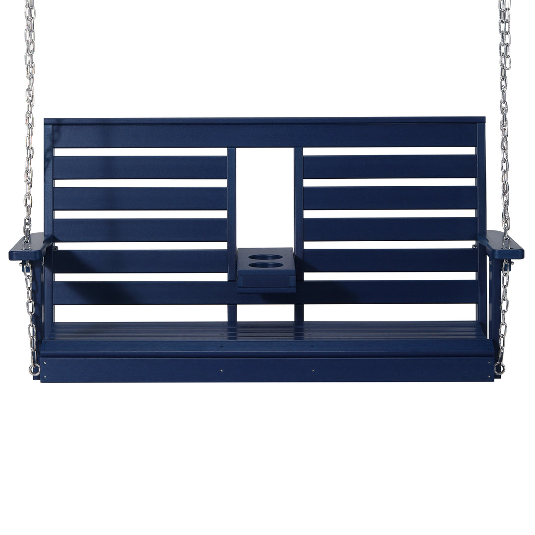St Charles Outdoor HDPE 54" Front Hanging Porch Swing Bench With Cupholders