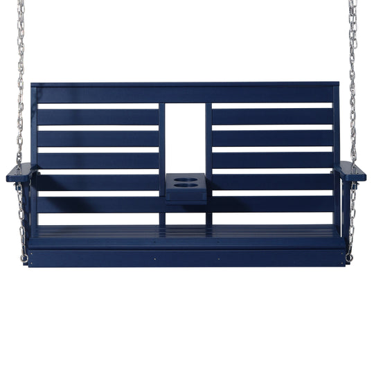 St Charles Outdoor HDPE 54" Front Hanging Porch Swing Bench With Cupholders