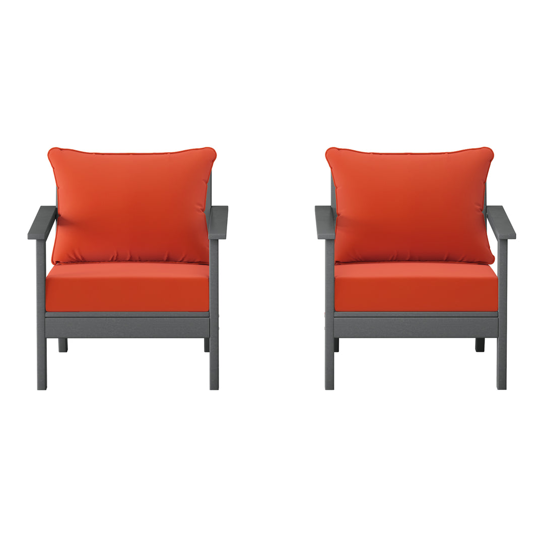 Avalon Outdoor Modern HDPE Patio Club Chairs with Deep Seat Cushions (Set of 2)