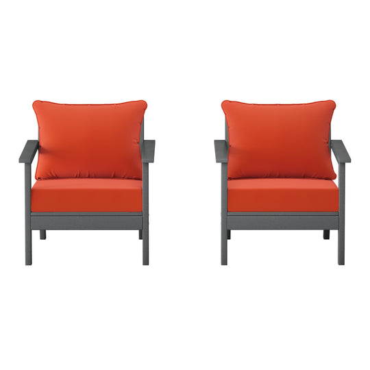 Avalon Outdoor Modern HDPE Patio Club Chairs with Deep Seat Cushions (Set of 2)