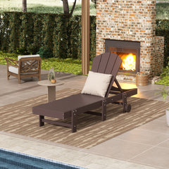 Malibu Adirondack reclining chaise lounge with wheels in Dark Brown styled outdoors
