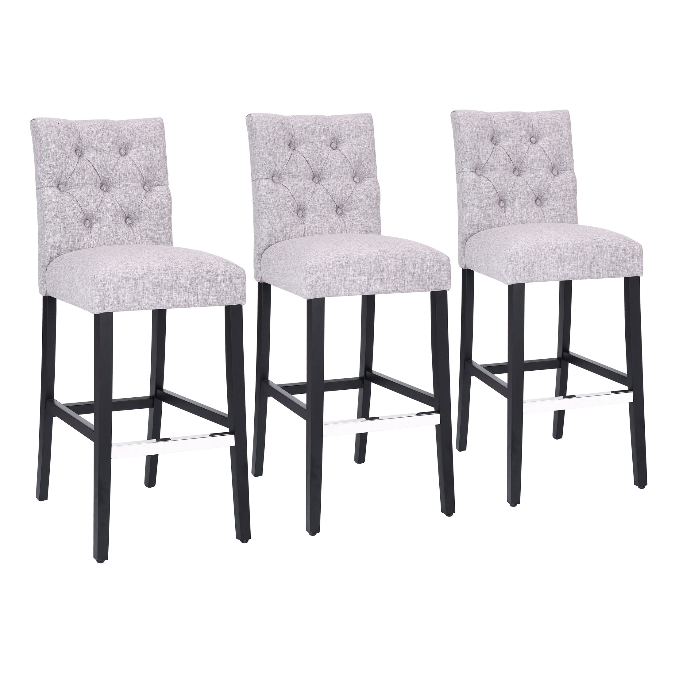 Hayes 29" Linen Fabric Tufted Bar Stool (Set of 3), Black