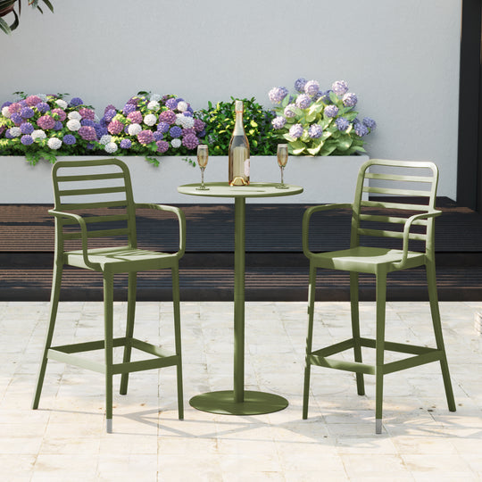 Playa 2-Person Adjustable Round Bar Table with Stackable Bar Stools Dining Set