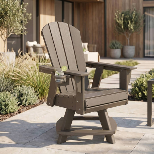 Malibu Outdoor HDPE Swivel Adirondack Patio Dining Chair With Cup Holder
