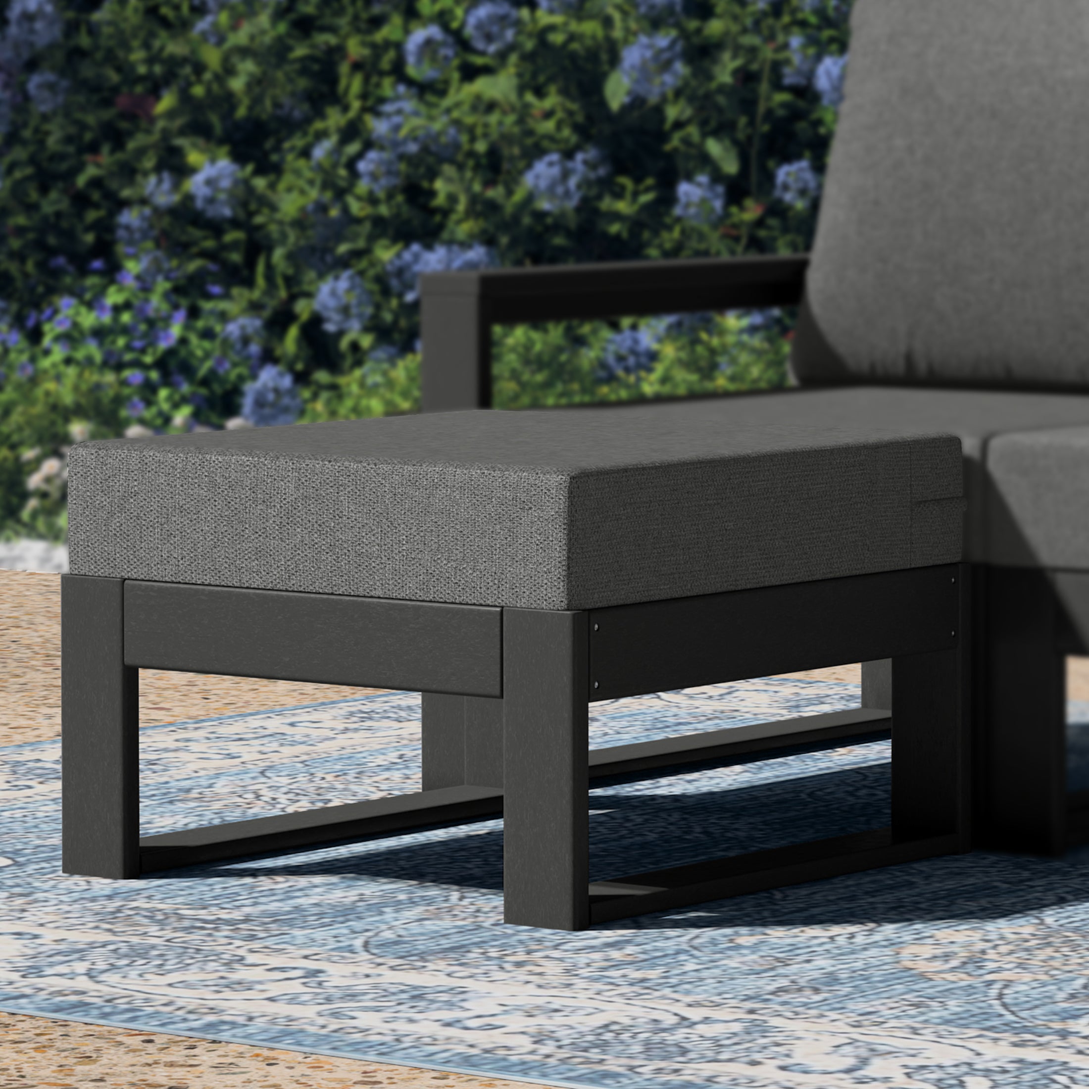 Montara Outdoor HDPE Patio Ottoman with Waterproof Olefin Cushions