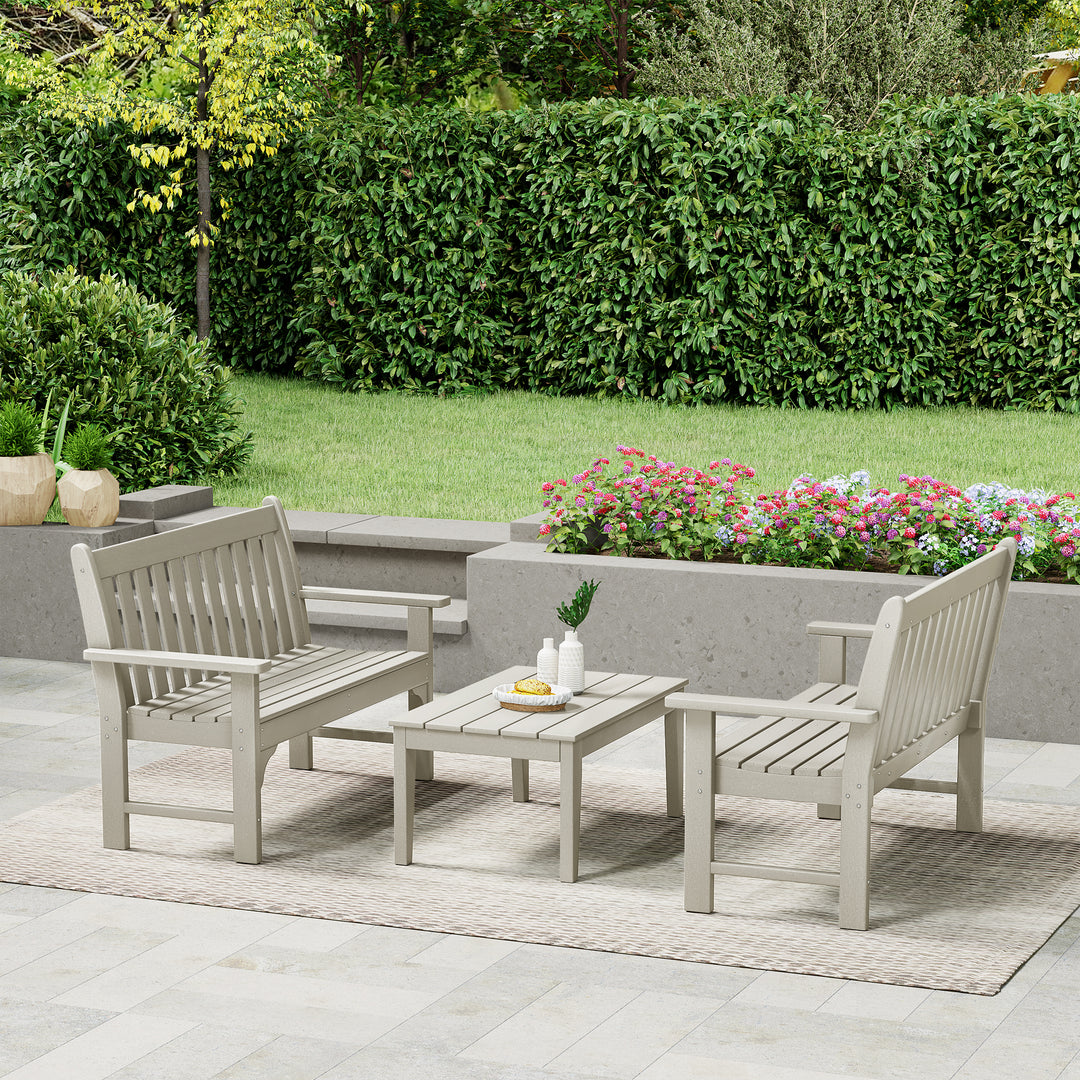 Malibu 3-Piece HDPE Outdoor Patio Furniture Couch and Coffee Table Set