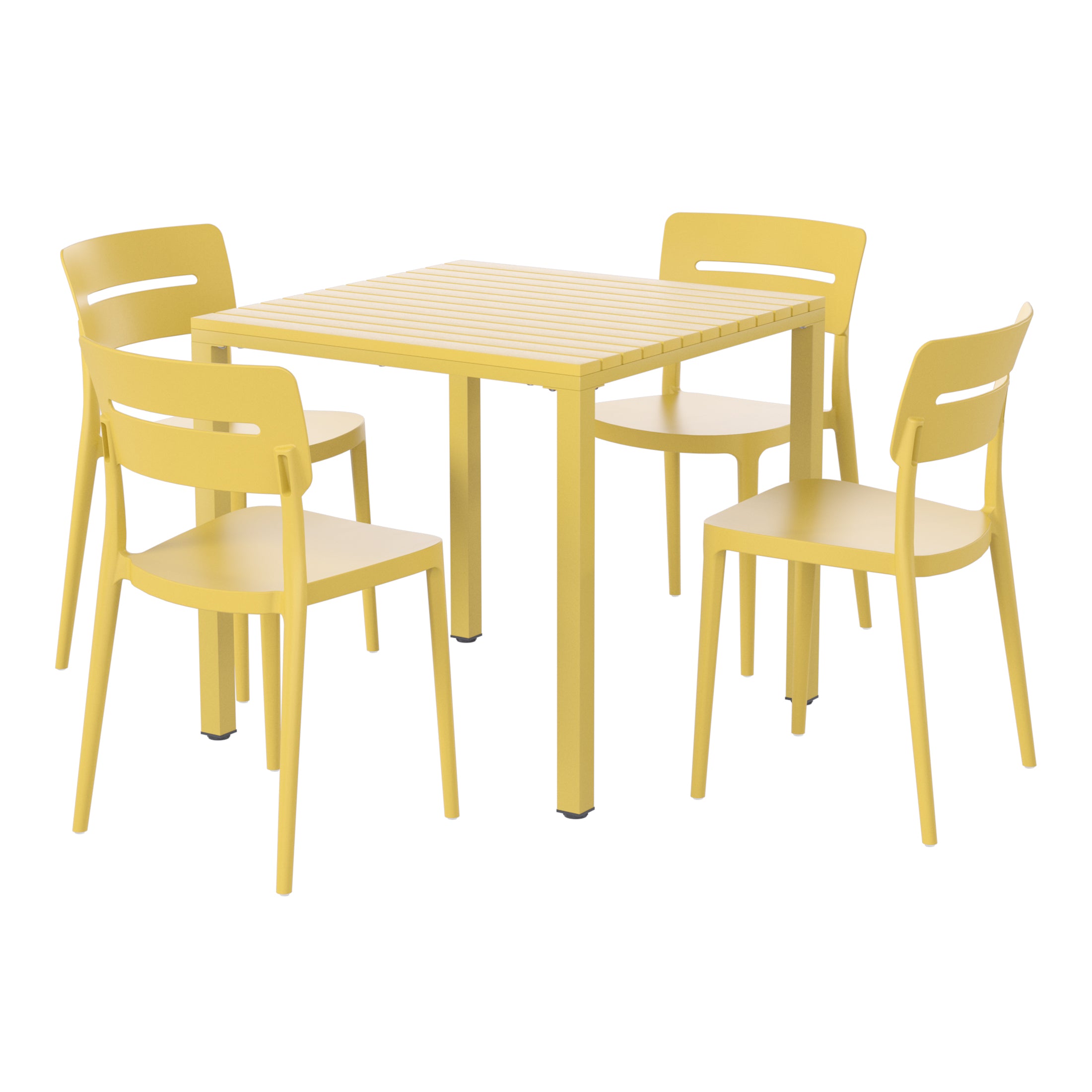 Playa 5-Piece Outdoor Metal Frame Dining Table Patio Set with Stackable Patio Dining Chairs