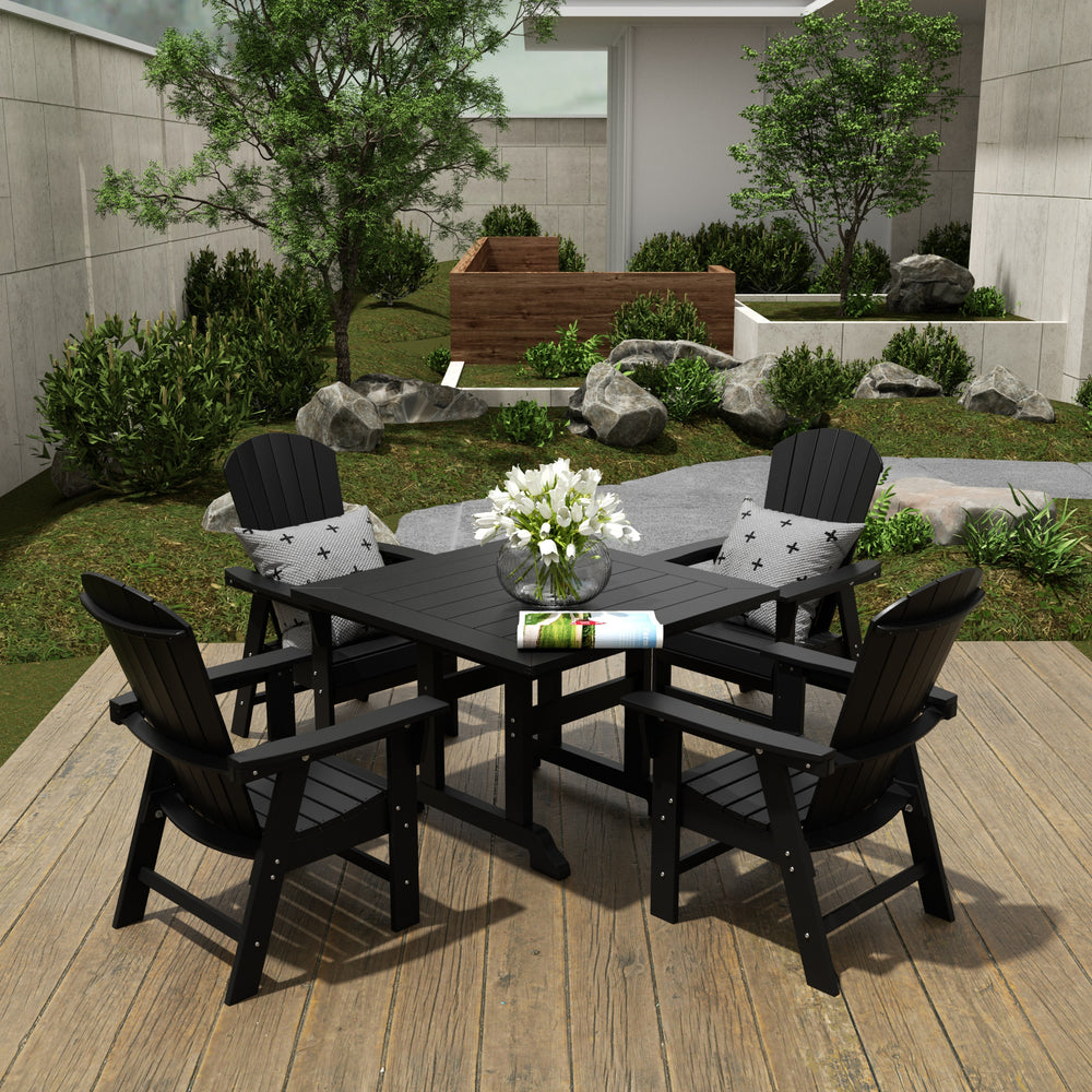 Dylan 5 Piece Outdoor Patio Dining Square Table and Shell Back Armchair Set
