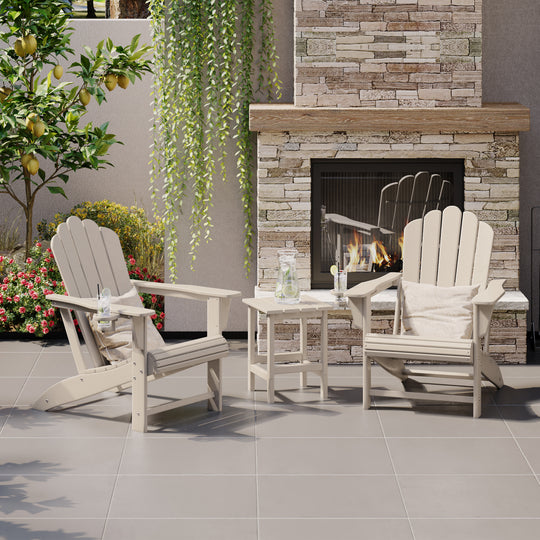 Highland 3-Piece Outdoor Patio HDPE Adirondack Chair With Cup Holder and Table Set