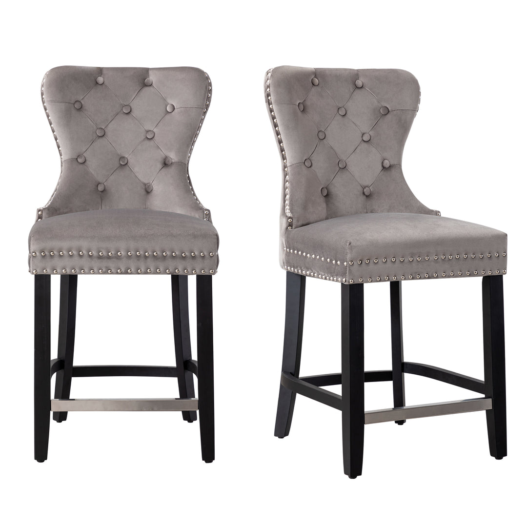 Wordford 24" Tufted Velvet Counter Stool (Set of 2), Black