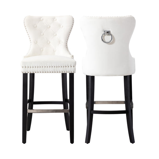 Wordford 29" Tufted Velvet Bar Stool (Set of 2), Black