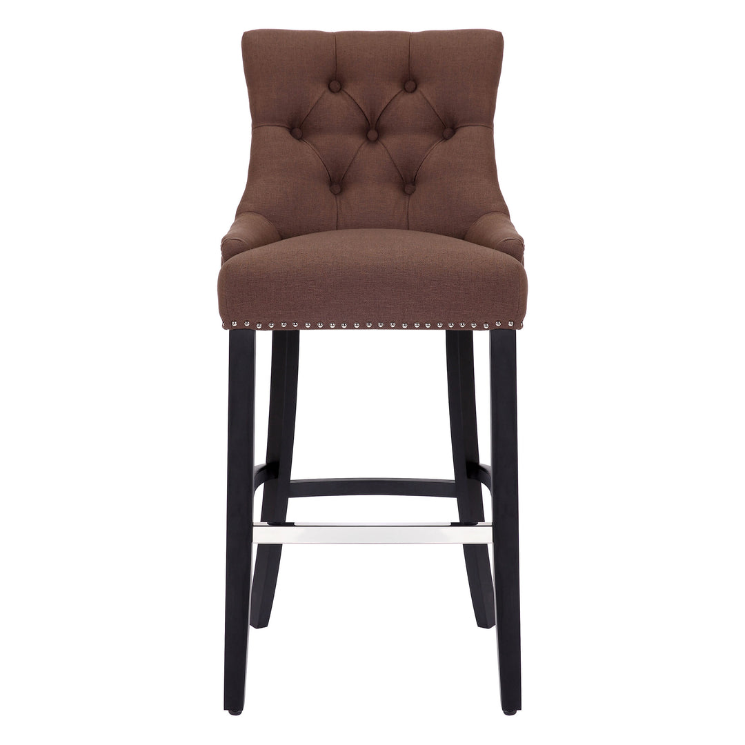 Hayes 29" Upholstered Tufted Wood Bar Stool, Black