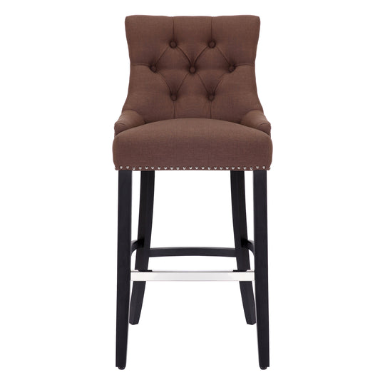 Hayes 29" Upholstered Tufted Wood Bar Stool, Black