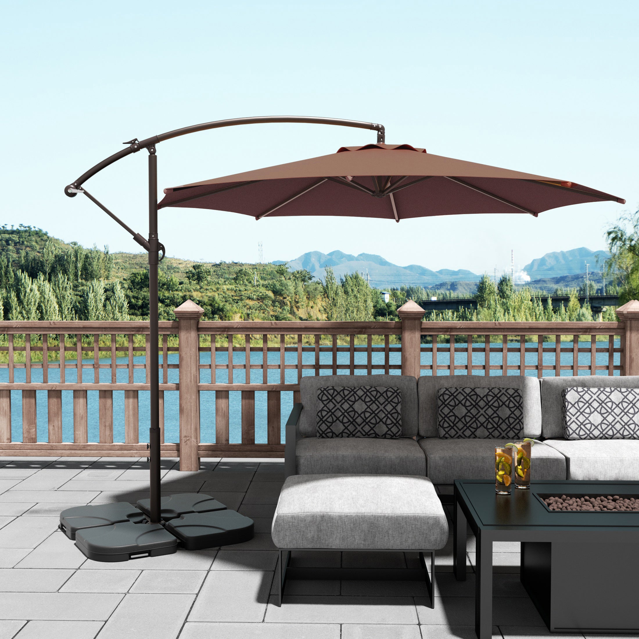 Julia 10 ft. Outdoor / Patio Cantilever Hanging Umbrella with weight base kit