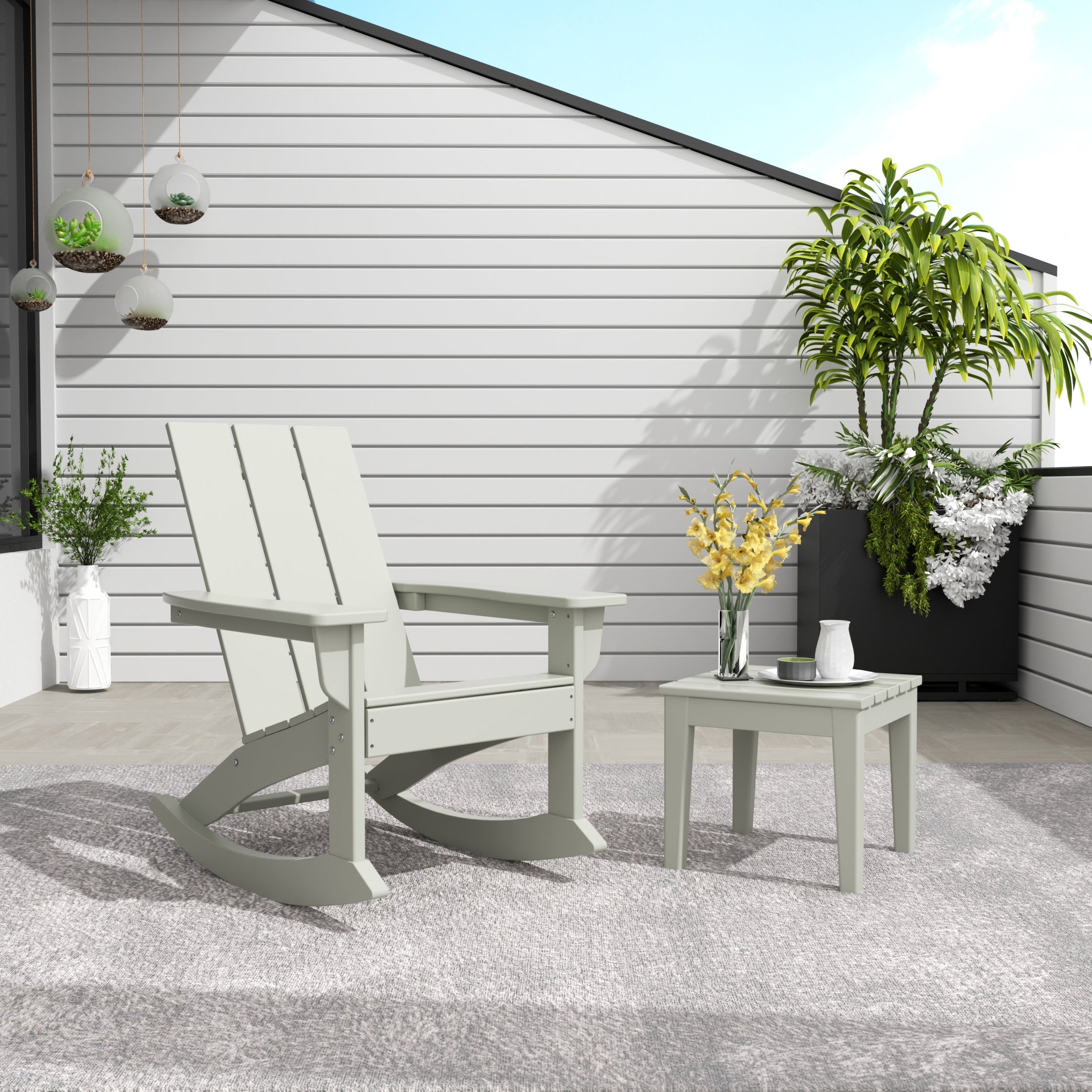Ashore 2-Pieces Set Modern Plastic Outdoor Rocking Chair with Square Side Table