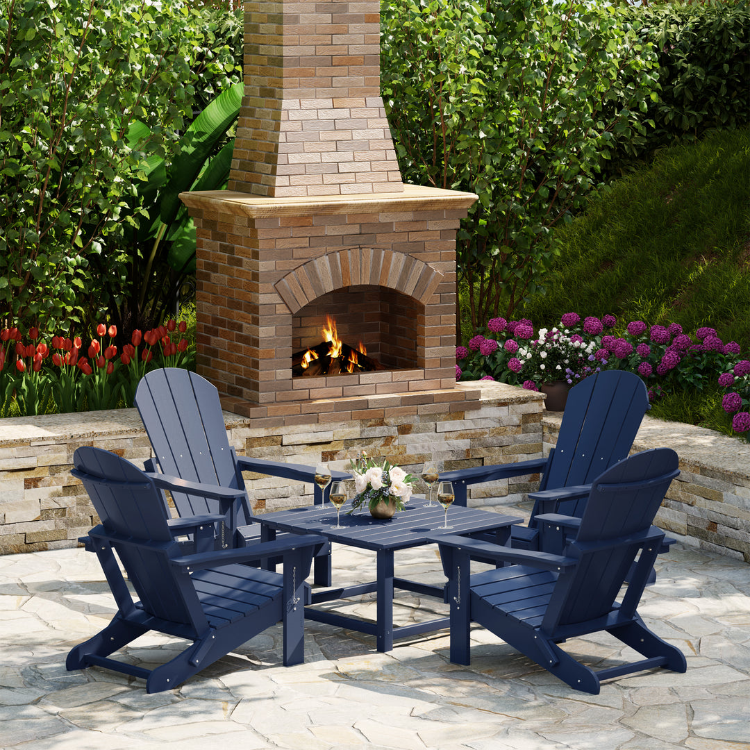 Malibu 5-Piece HDPE Adirondack Chair Outdoor Patio Square Table Conversation Set