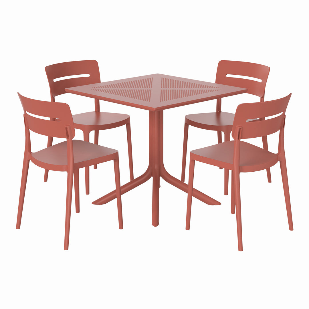 Playa Modern 5-Piece Resin Patio Dining Table Set with Stackable Patio Dining Chairs