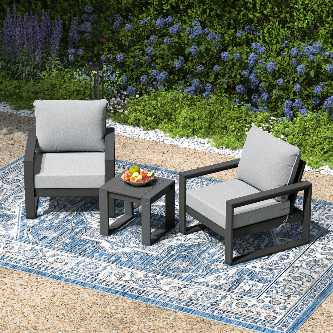 Montara Outdoor Modern 3-Piece HDPE Patio Sofa Set with Side Table