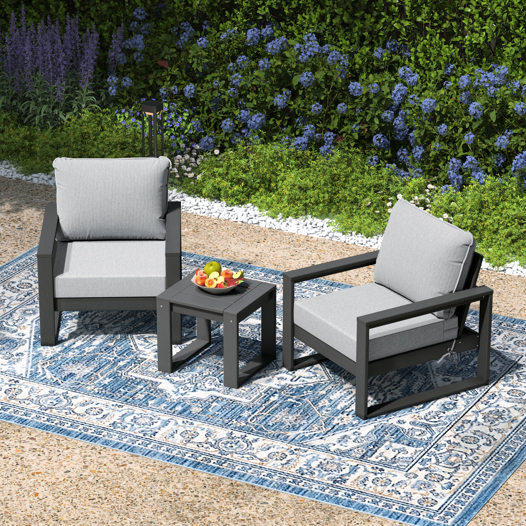 Montara Outdoor Modern 3-Piece HDPE Patio Sofa Set with Side Table