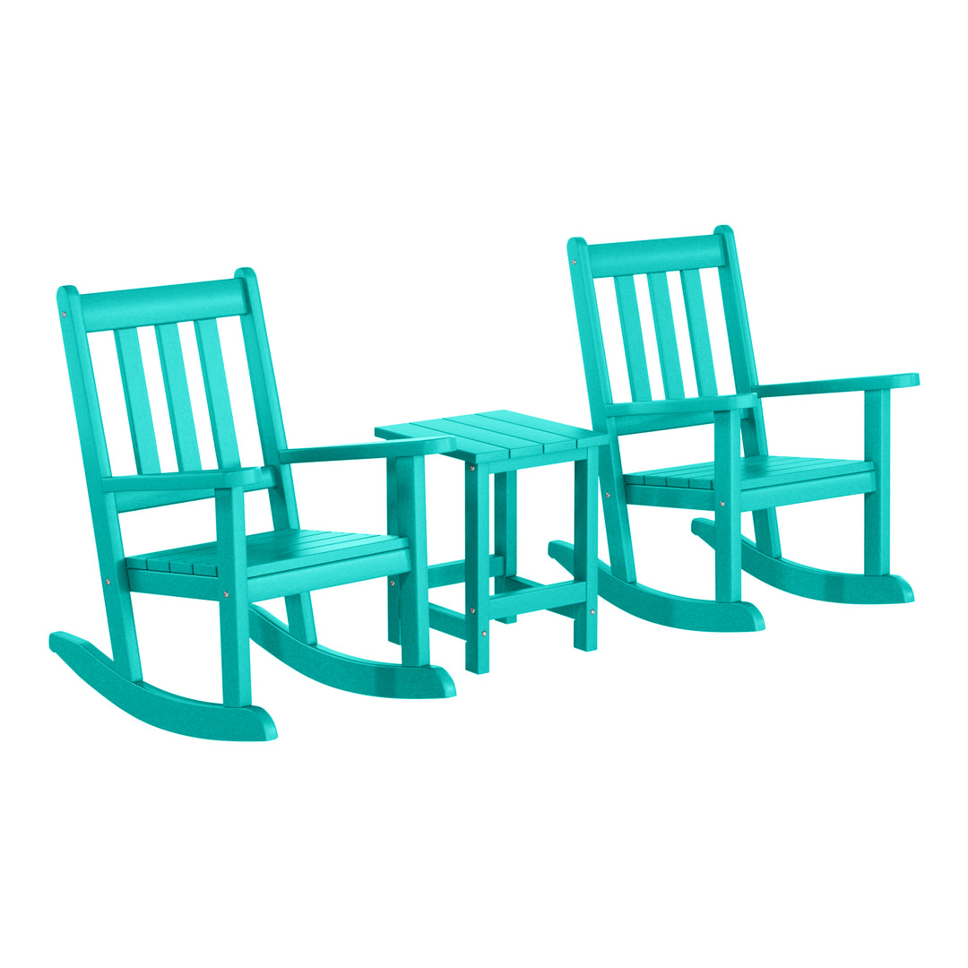 Malibu 3-Piece Kids Outdoor Rocking Chairs Set With Kids Square Side Table