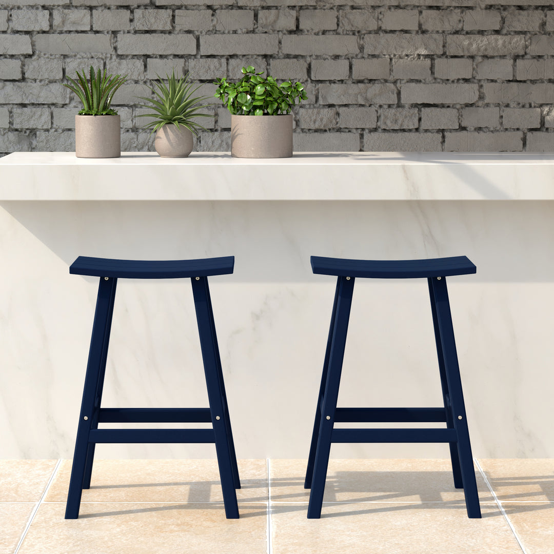 Malibu 2 piece set of 24" height Outdoor / Patio Saddle bar stools