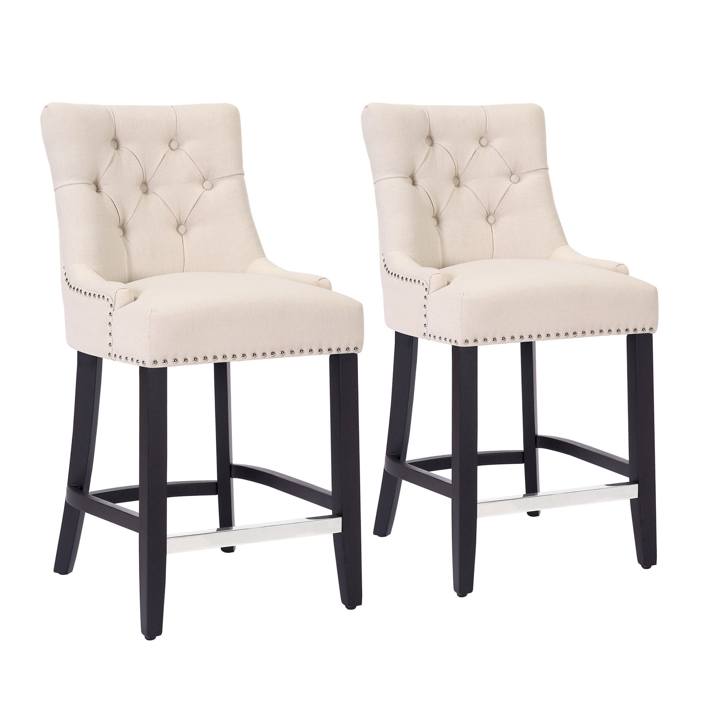 Hayes 24" Upholstered Tufted Wood Counter Stool (Set of 2), Black