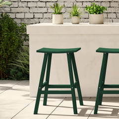 Malibu 29 inch bar height bar stool in Dark Green styled outdoors