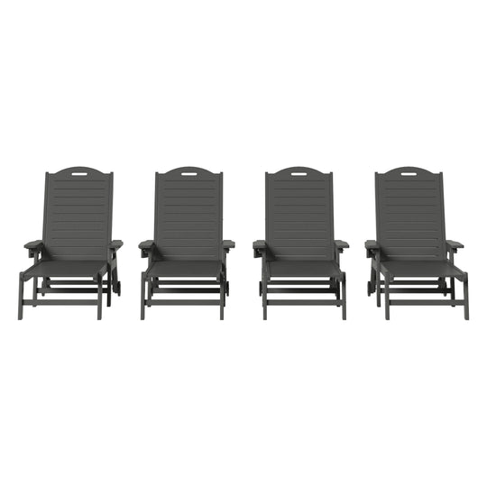 Aruba Outdoor HDPE Patio Chaise Lounges With Wheels & Cup Holder (Set of 4)