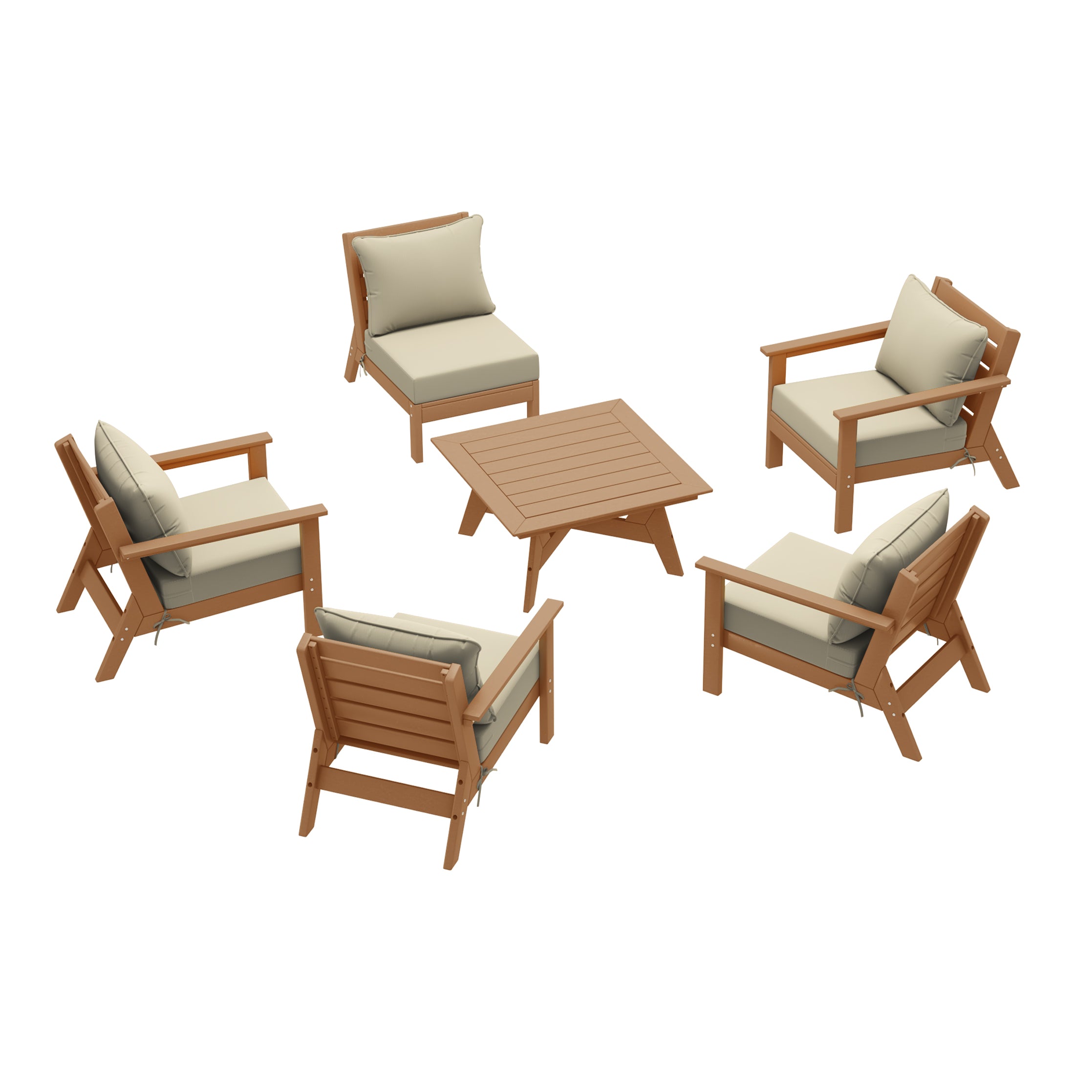 Avalon Outdoor 6-Piece Modular Sectional Patio Furniture Sofa Set in Teak Color Frame