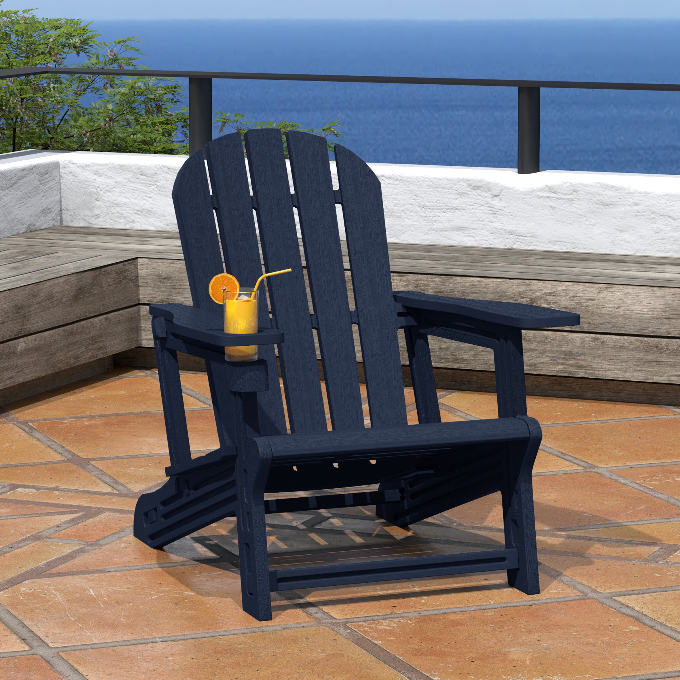Azura Tool-Free Assembly Outdoor Patio HDPE Plastic Adirondack Chair with Cup Holder