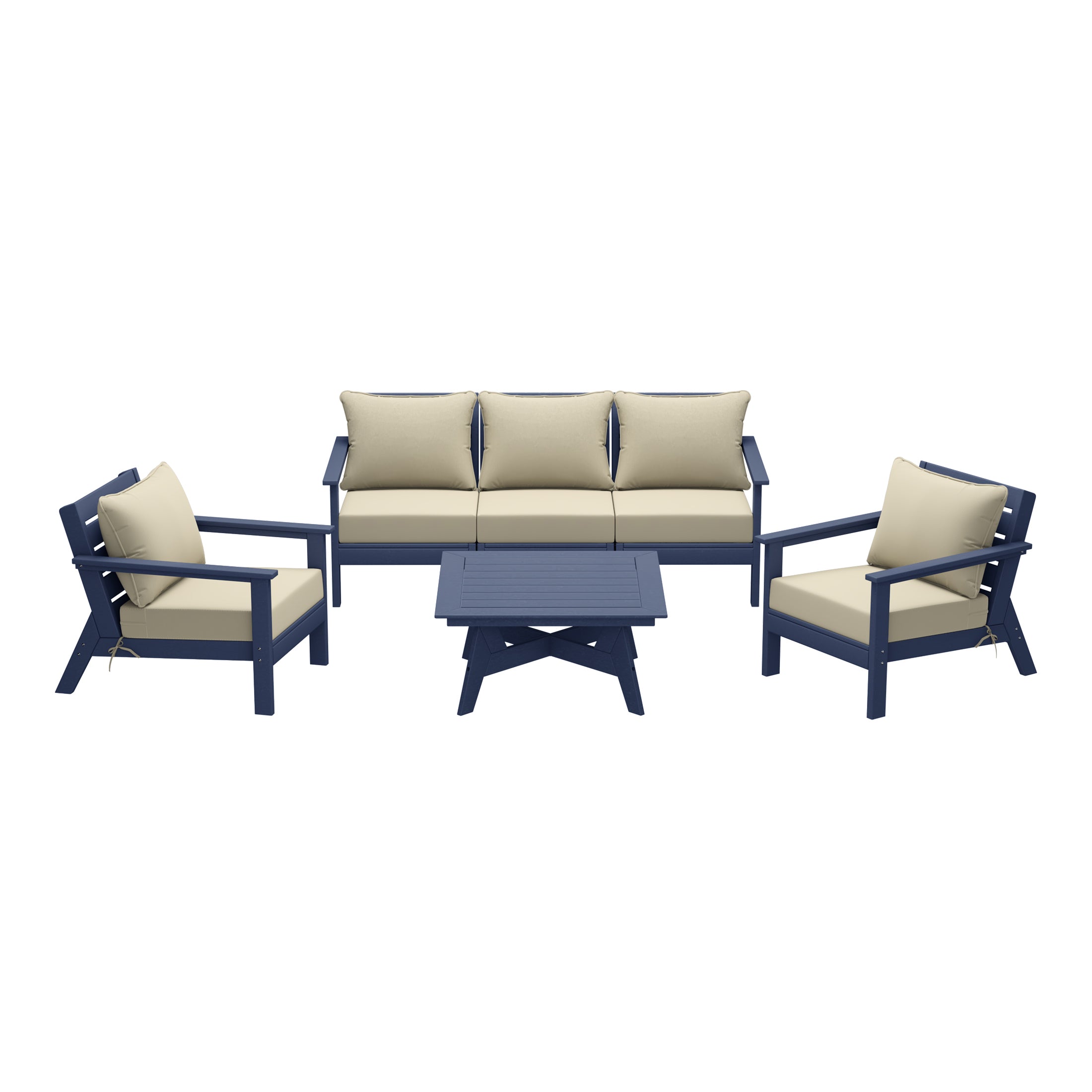 Avalon Outdoor 6-Piece Modular Sectional Patio Furniture Sofa Set in Navy Blue Frame
