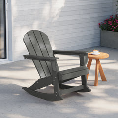Malibu Adirondack rocking chair in Gray styled outdoors