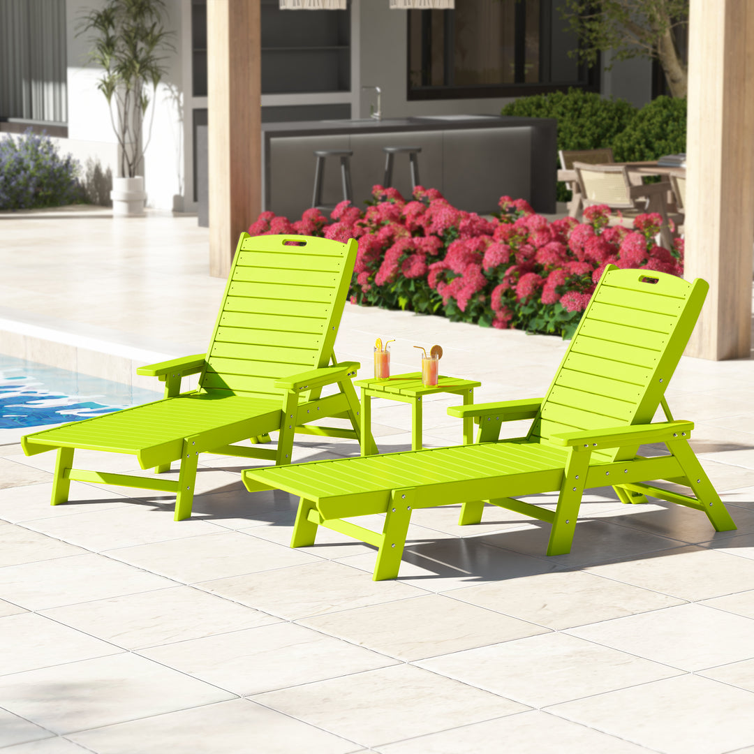 Malibu Poly Reclining Chaise Lounge Set With Table