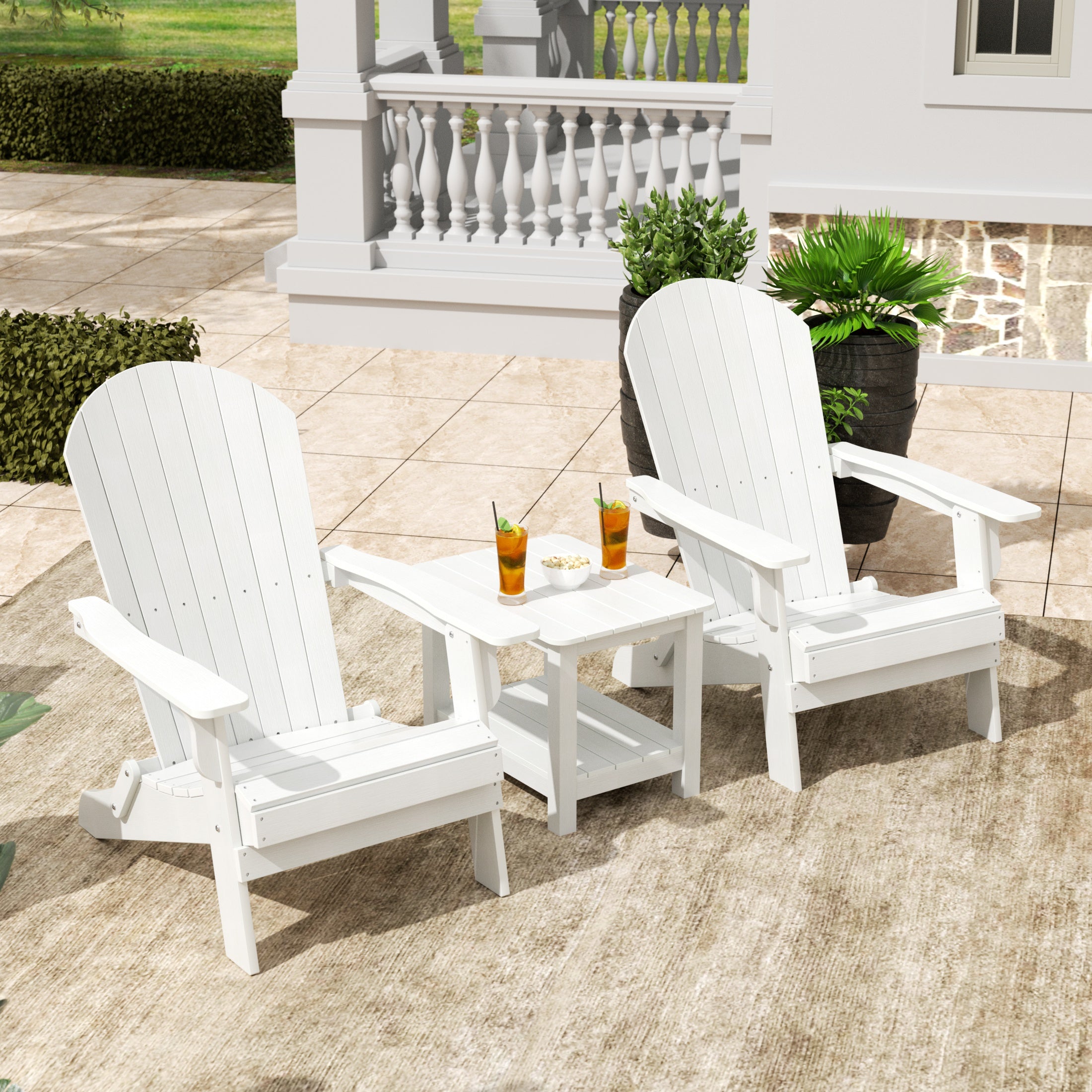 Tuscany 3PC Outdoor Adirondack Seashell Chair Set With Side Table