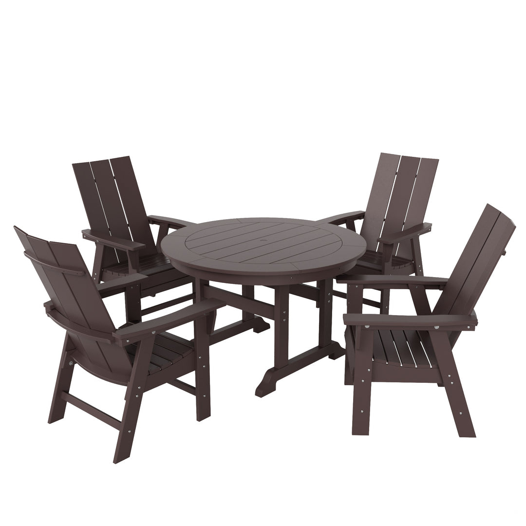 Ashore 5 Piece Outdoor Patio Round Dining Table and Modern Armchair Set