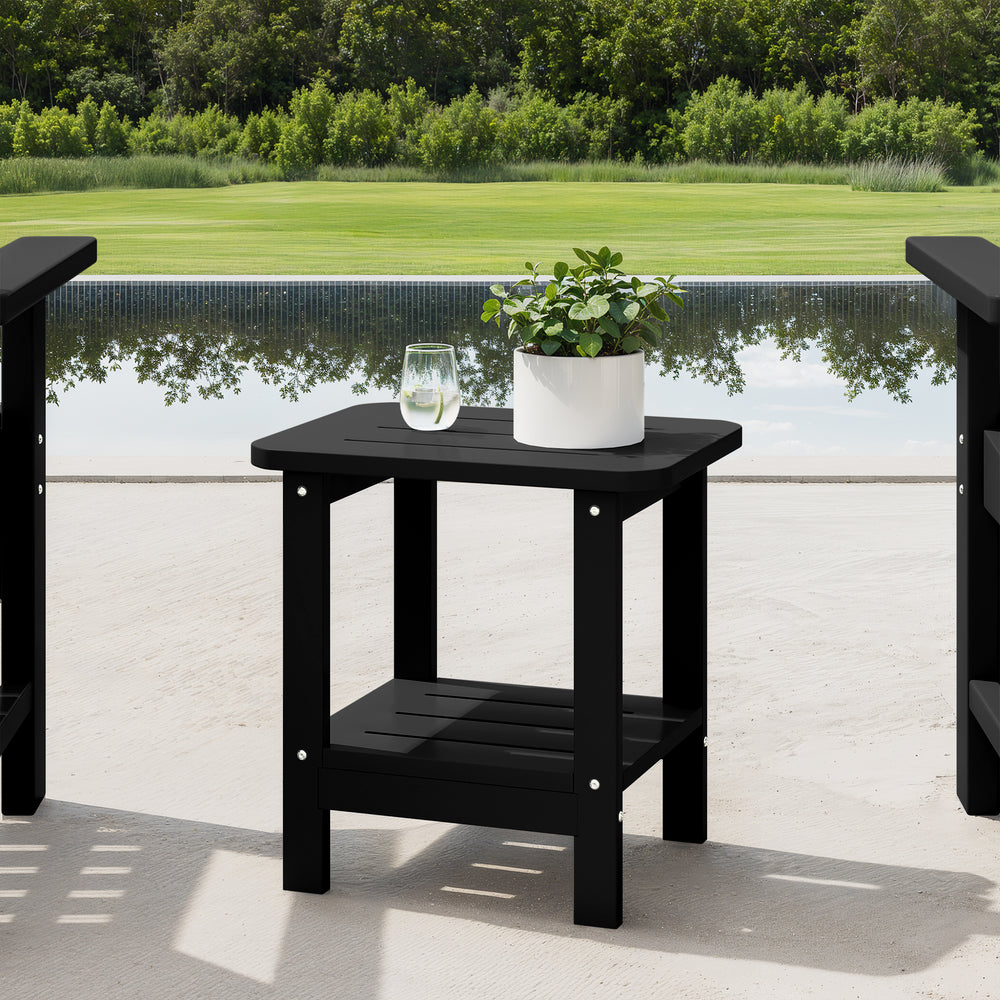 Aruba 2-Tier Outdoor HDPE Modern Adirondack Square Patio Side Table