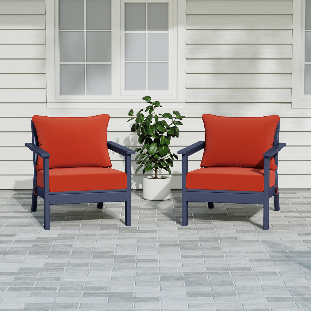 Avalon Outdoor Modern HDPE Patio Club Chairs with Deep Seat Cushions (Set of 2)