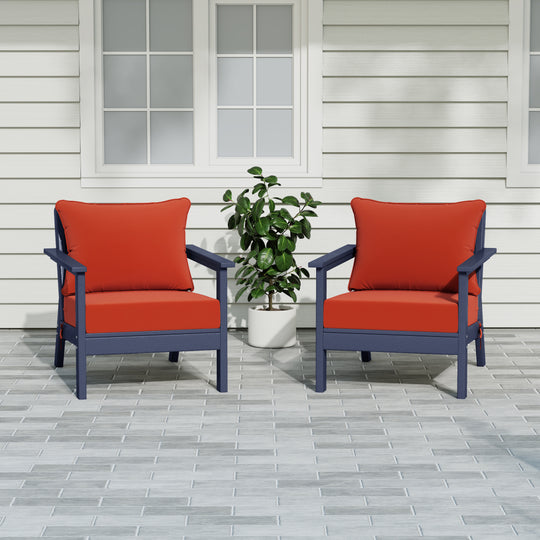 Avalon Outdoor Modern HDPE Patio Club Chairs with Deep Seat Cushions (Set of 2)