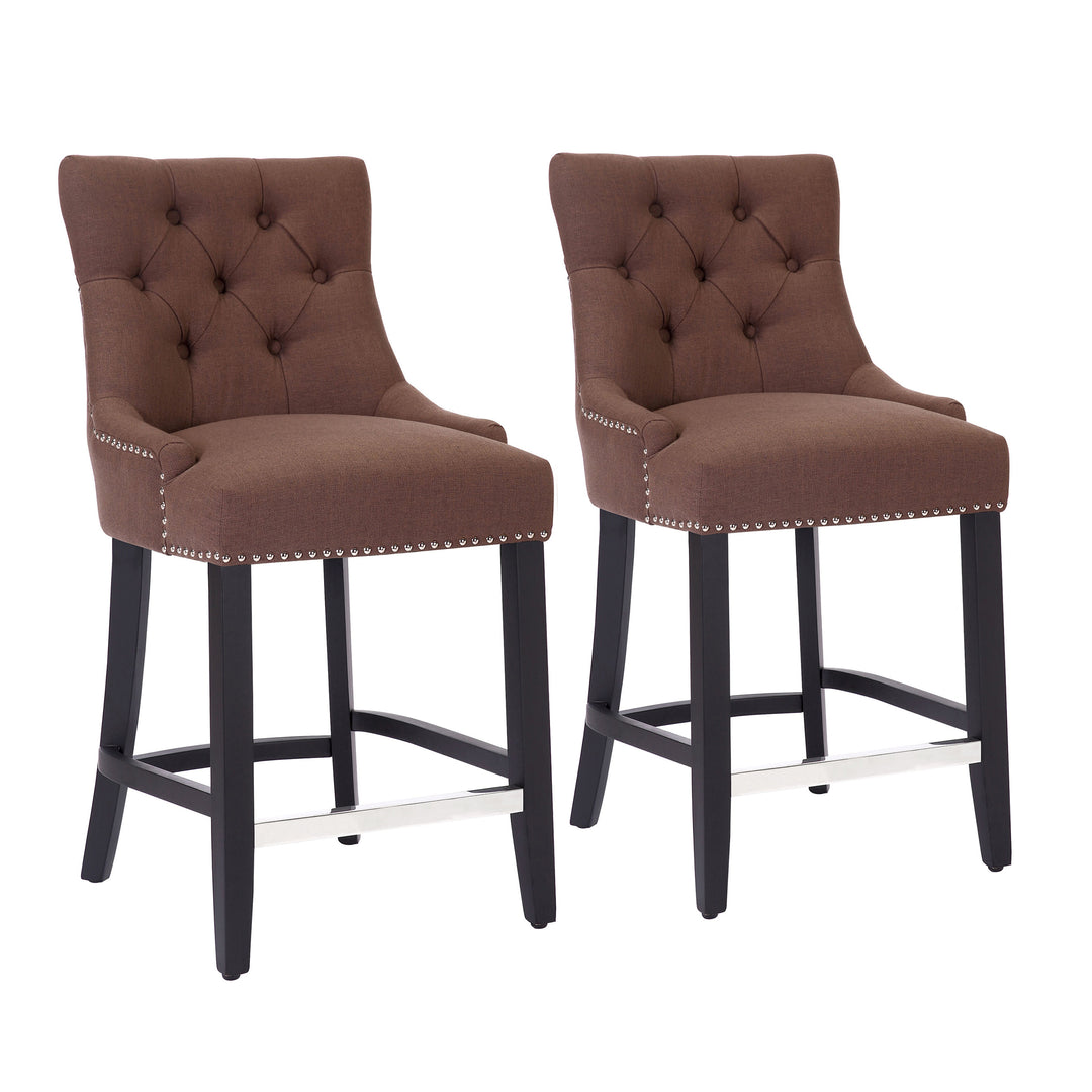 Hayes 24" Upholstered Tufted Wood Counter Stool (Set of 2), Black