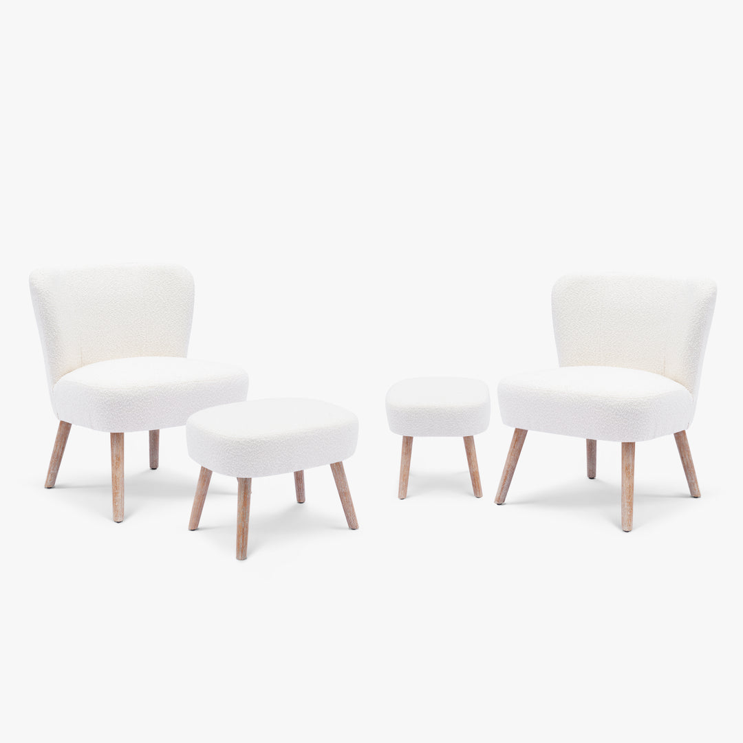 Genevieve 4-Piece Set Mid-Century Boucle Accent Chairs with Ottoman Foot Stools