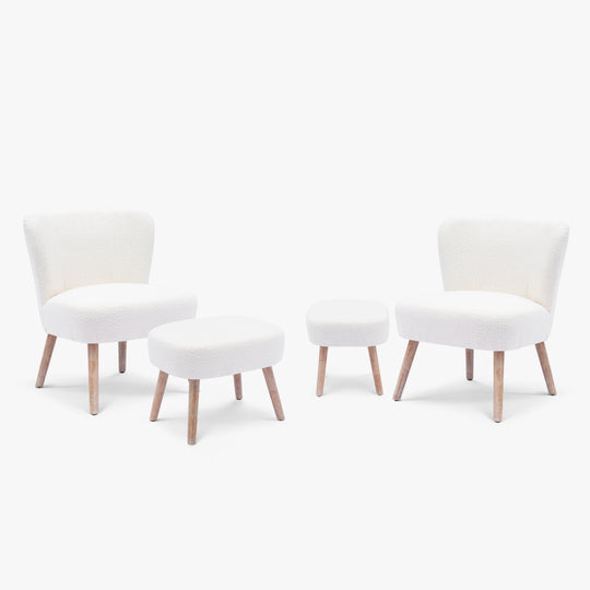 Genevieve 4-Piece Set Mid-Century Boucle Accent Chairs with Ottoman Foot Stools