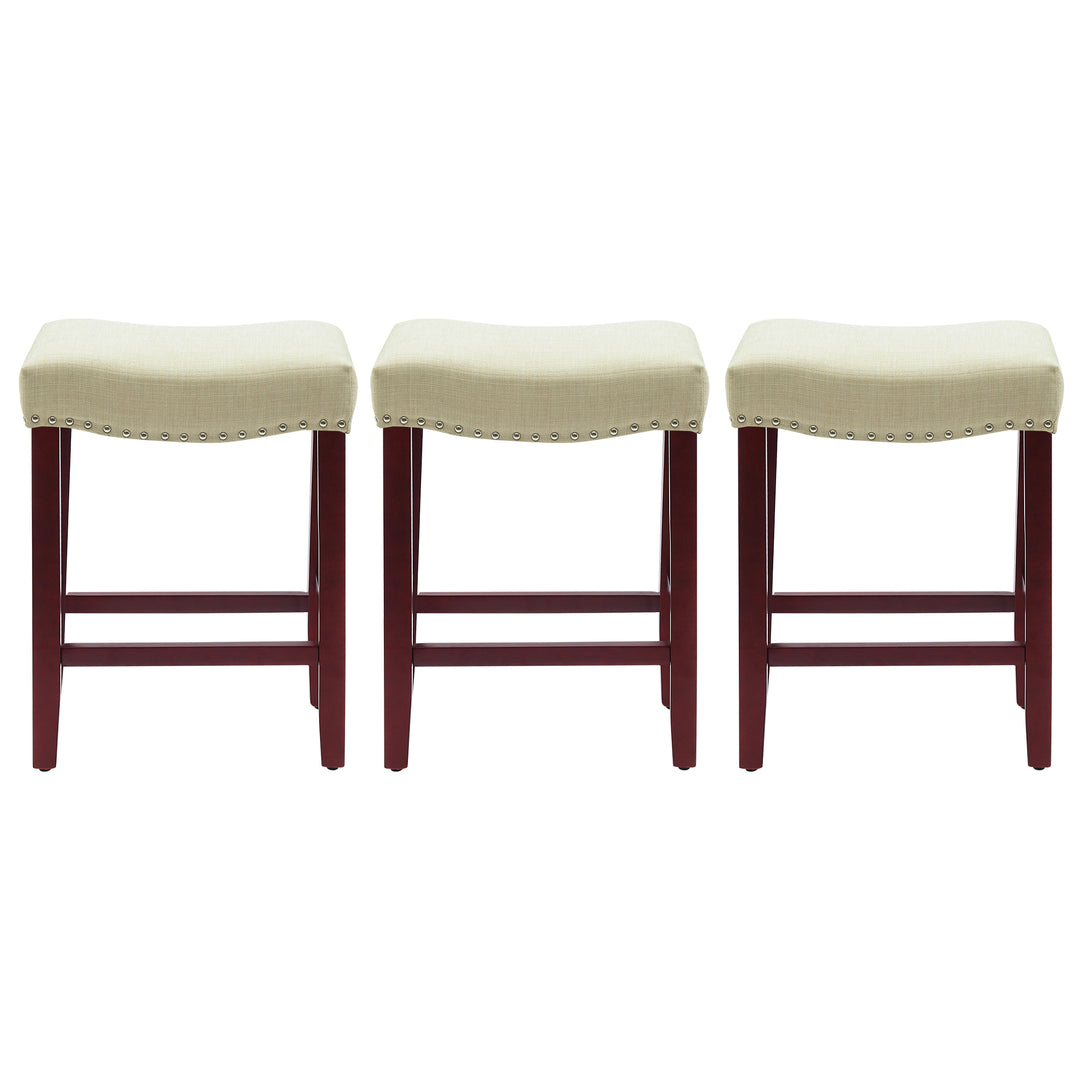 Lenox 24" Upholstered Saddle Seat Cherry Counter Stool (Set of 3)