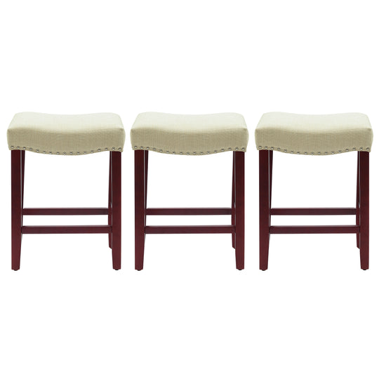 Lenox 24" Upholstered Saddle Seat Cherry Counter Stool (Set of 3)